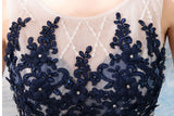 Fancy A Line  Blue Sleeveless Open Back Long Prom Dress, Evening Dress ZIK008