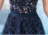 Fancy A Line  Blue Sleeveless Open Back Long Prom Dress, Evening Dress ZIK008
