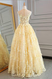 Long Prom Dresses Scoop A-line Floor-length Lace Sexy Yellow Prom Dress PDA576 | ballgownbridal