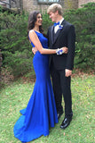 Mermaid Bateau Sweep Train Royal Blue Prom Dress with Beading PDA594 | ballgownbridal