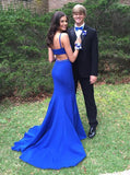Mermaid Bateau Sweep Train Royal Blue Prom Dress with Beading PDA594 | ballgownbridal