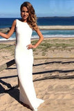 Mermaid Crew Neck Backless Sweep Train White Prom Dress PDA597| ballgownbridal