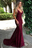 Mermaid Deep V-Neck Lace Sleeveless Prom Dress, Evening Dress SJ211054