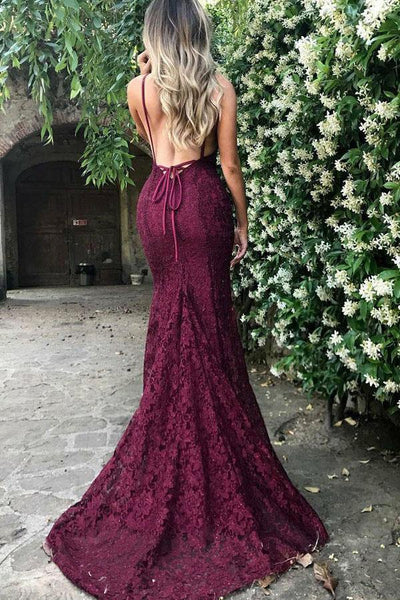 Mermaid Deep V-Neck Lace Sleeveless Prom Dress, Evening Dress SJ211054