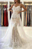 White Mermaid Spaghetti Straps Long Prom Dress With Lace, Evening Dress SJ211108