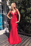 Mermaid Red V-neck Sleeveless Sweep Train Prom Evening Dress PDA593 | ballgownbridal