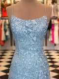 Mermaid Spaghetti Straps Criss Cross Lace Long Prom Dresses With Sweep Train SJ211024