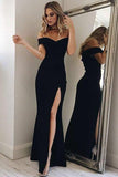 Sexy A-Line Black Off-The-Shoulder Long Prom Dress With Split , Party Dress SJ211122