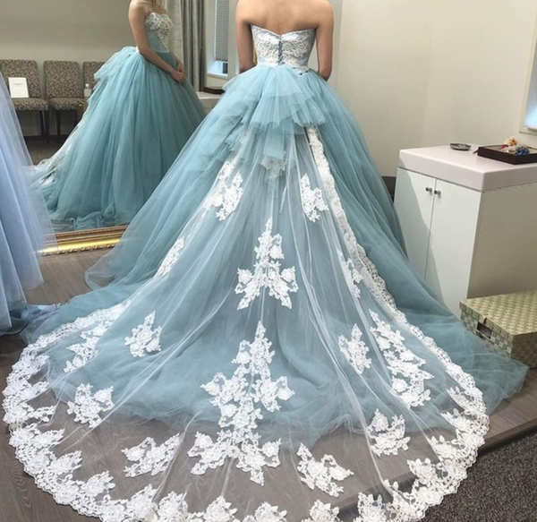 Blue Princess Sage Tulle Long Ball Gown Prom Dress RM6190