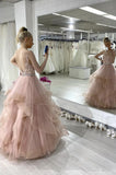 Pink Tulle A-Line Long Prom Dress With Ruffles, Evening Dress SJ211074