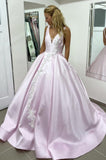 A-Line V-Neck Stain  Long Prom Dress With Lace, Evening Dress SJ211102