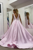 A-Line V-Neck Stain  Long Prom Dress With Lace, Evening Dress SJ211102