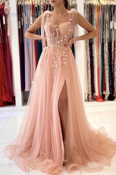 A line Pink Tulle Long Prom Dress, Evening Dress SJ211138