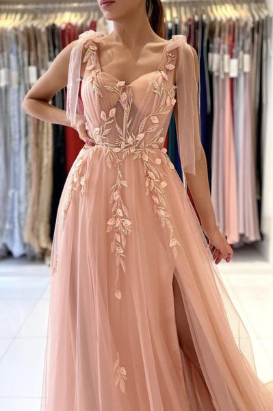 A line Pink Tulle Long Prom Dress, Evening Dress SJ211138