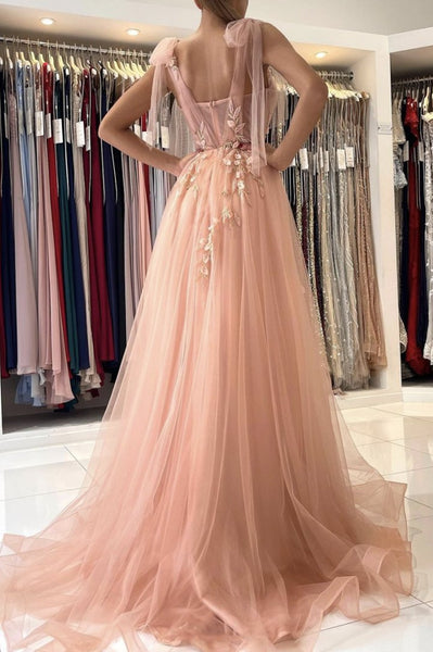 A line Pink Tulle Long Prom Dress, Evening Dress SJ211138