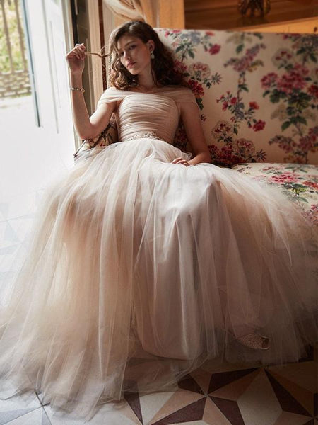 A-Line Off-The-Shoulder Tulle Long Prom Dress, Evening Dress SJ211202