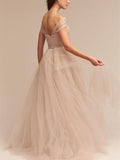 A-Line Off-The-Shoulder Tulle Long Prom Dress, Evening Dress SJ211202