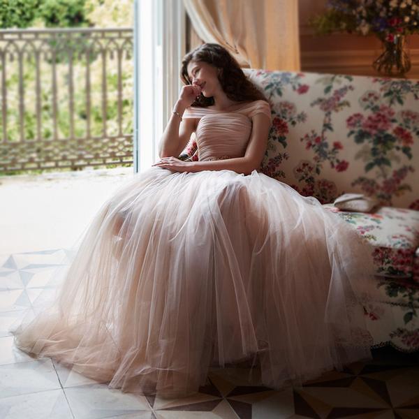A-Line Off-The-Shoulder Tulle Long Prom Dress, Evening Dress SJ211202