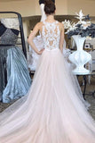 Pink Tulle White Lace Strapless Long Side Slit Prom Dress For Teens PDA548 | ballgownbridal