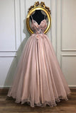 Pink Sweetheart Tulle Lace Appliques Ball Gown Long Prom Dress WZ0929