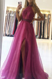 A-line Purple Long Prom Dress With Beads, Evening Dress  SJ211115