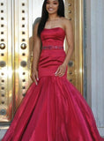 Pink Mermaid Satin Organza Strapless Prom Dress DF5468
