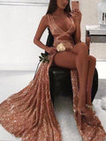 Sexy A-Line Sequin Side Slit Sleeveless Prom Dresses, Evening Dress SJ211173