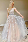 Fancy A-Line Tulle Long Prom Dress With Lace Applique, Evening Dress SJ211050