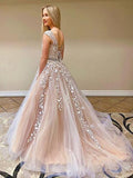 Fancy A-Line Tulle Long Prom Dress With Lace Applique, Evening Dress SJ211050