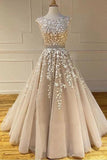 Fancy A-Line Tulle Long Prom Dress With Lace Applique, Evening Dress SJ211050