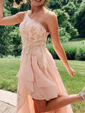 Ruffles A-Line Asymmetry One Shoulder Formal Dress RN8514