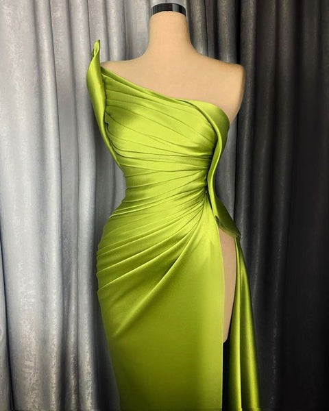 Sexy Green Sleeveless Side Slit Mermaid Prom Dresses HE1440