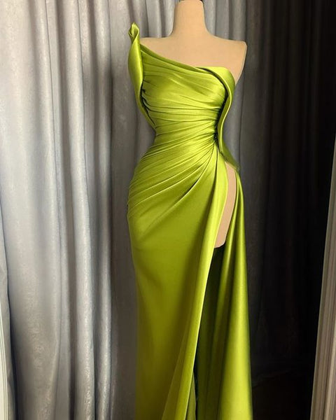 Sexy Green Sleeveless Side Slit Mermaid Prom Dresses HE1440