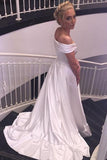 Elegant Satin Off Shoulder Beach Wedding Dress With Sweep Train SJ210906