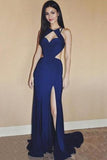 Mermaid Sexy Royal Blue Backless Side Slit Prom Dress, Evening Dress  SJ211165