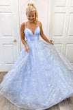 Shiny Sequins V Neck Light Blue Long Prom Dress, Evening Dress SJ211157