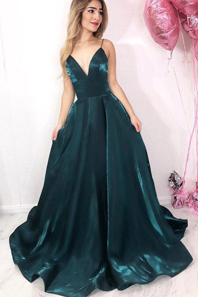 Simple Green Long Prom Dresses Spaghetti Straps Evening Party Dress  PDA566 | ballgownbridal