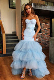 Sky Blue Tulle Sweetheart Neck Long Layered Evening Dress PDA556 | ballgownbridal