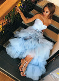 Sky Blue Tulle Sweetheart Neck Long Layered Evening Dress PDA556 | ballgownbridal