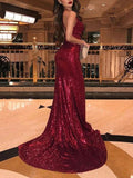 Sexy Spaghetti Strap Sparkling Prom Dress With Slit Side, Evening Dress SJ210921
