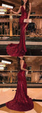 Sexy Spaghetti Strap Sparkling Prom Dress With Slit Side, Evening Dress SJ210921