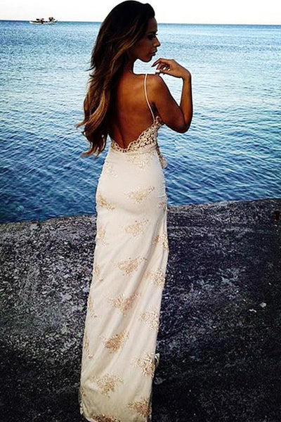 Sexy V-Neck Spaghetti Straps Lace Prom Dress With Front Split, Evening Dress SJ211030