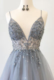 Sparkly Prom Dresses Aline Spaghetti Straps Long Grey Prom Dress Fashion Evening Dress PDA564 | ballgownbridal