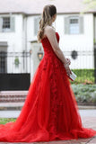 Strapless Red Lace Long Prom Dress With Appliques, Evening Dress SJ211160
