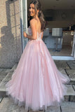A-Line Pink Tulle Sweetheart Lace Long Prom Dress, Evening Dress SJ211140