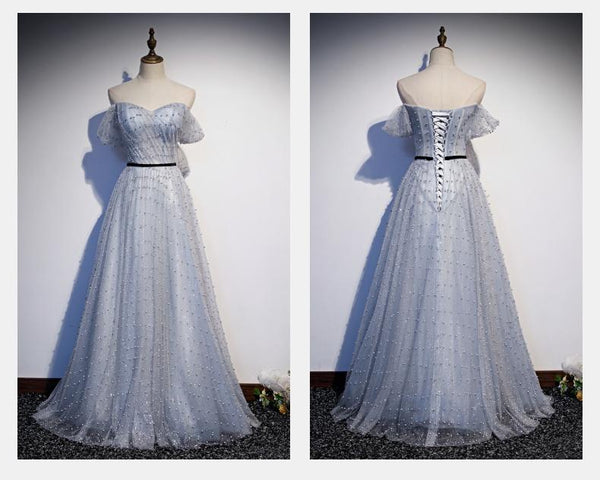 A-Line TulleSweetheart Off The Shoulder Long Prom Dress, Evening Dress SJ211020