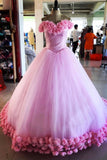 Sweetheart Pink Tulle Princess 3D Lace Prom Dress PDA547 | ballgownbridal