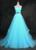 A-Line Sweetheart Strapless Tulle Long Formal Dress, Evening Dresses SJ211033