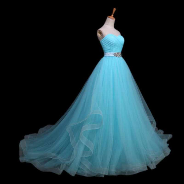 A-Line Sweetheart Strapless Tulle Long Formal Dress, Evening Dresses SJ211033