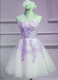 Lovely A-Line Tulle Sweetheart Strapless Short Prom Dress With Lace, Homecoming Dress SJ211021